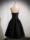 Ndyad Satin Black Satin Short Prom Dress, Black Homecoming Dress HZ1024