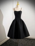 Ndyad Satin Black Satin Short Prom Dress, Black Homecoming Dress HZ1024