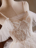 Ndyad Tulle Lace Light Champagne Short Prom Dress, Cut Homecoming Dress HZ1024