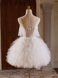 Ndyad Tulle Lace Light Champagne Short Prom Dress, Cut Homecoming Dress HZ1024