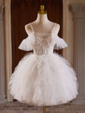 Ndyad Tulle Lace Light Champagne Short Prom Dress, Cut Homecoming Dress HZ1024