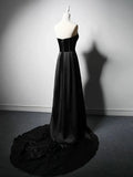 Evafashion Satin Black Long Prom Dress, Black Long Formal Dress HZ1024