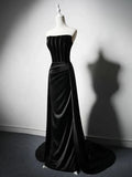 Evafashion Satin Black Long Prom Dress, Black Long Formal Dress HZ1024