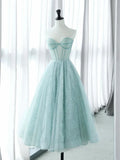 Ndyad Sweetheart Neck Tulle Lace Blue Short Prom Dress, Blue Formal Dress HZ1024