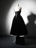 Ndyad Velvet Tea Length Burgundy Prom Dress, Burgundy Cocktail Dress HZ1024