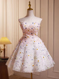 Ndyad Cute Sweetheart Neck Flower Short Prom Dress, Flower Sequin Homecoming Dress HZ1024
