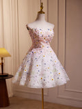 Ndyad Cute Sweetheart Neck Flower Short Prom Dress, Flower Sequin Homecoming Dress HZ1024