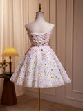 Ndyad Cute Sweetheart Neck Flower Short Prom Dress, Flower Sequin Homecoming Dress HZ1024