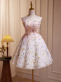 Ndyad Cute Sweetheart Neck Flower Short Prom Dress, Flower Sequin Homecoming Dress HZ1024
