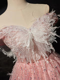Ndyad A-Line Tulle Lace Short Prom Dress, Pink Cocktail Dress HZ1024