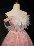 Ndyad A-Line Tulle Lace Short Prom Dress, Pink Cocktail Dress HZ1024