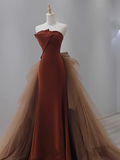 Ndyad Tulle Velvet Burgundy Long Prom Dress, Burgundy Long Evening Dress HZ1024