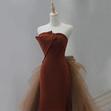 Ndyad Tulle Velvet Burgundy Long Prom Dress, Burgundy Long Evening Dress HZ1024
