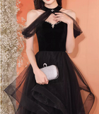 Ndyad Tulle Black Long Prom Dress, Black Long Formal Dress HZ1024