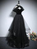 Ndyad Tulle Black Long Prom Dress, Black Long Formal Dress HZ1024