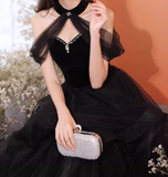 Ndyad Tulle Black Long Prom Dress, Black Long Formal Dress HZ1024