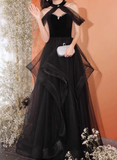 Ndyad Tulle Black Long Prom Dress, Black Long Formal Dress HZ1024