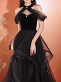 Ndyad Tulle Black Long Prom Dress, Black Long Formal Dress HZ1024