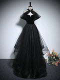 Ndyad Tulle Black Long Prom Dress, Black Long Formal Dress HZ1024