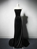 Evafashion Satin Black Long Prom Dress, Black Long Formal Dress HZ1024
