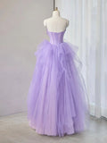 Ndyad Sweetheart Neck Tulle Applique Long Prom Dress, Purple Long Sweet 16 Dress HZ1024