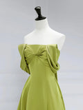 Ndyad Off Shoulder Green Satin Long Prom Dress, Green Long Formal Evening Dress HZ1024
