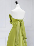 Ndyad Off Shoulder Green Satin Long Prom Dress, Green Long Formal Evening Dress HZ1024