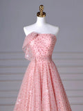 Ndyad Pink Tulle Long Prom Dress, Pink Long Formal Dress HZ1024