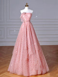 Ndyad Pink Tulle Long Prom Dress, Pink Long Formal Dress HZ1024