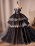 Ndyad Tulle Long Prom Gown, Black Tulle Evening Dress HZ1024