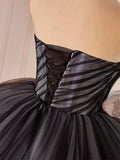 Ndyad Tulle Long Prom Gown, Black Tulle Evening Dress HZ1024