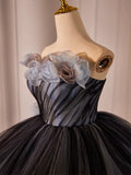 Ndyad Tulle Long Prom Gown, Black Tulle Evening Dress HZ1024
