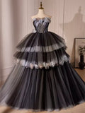 Ndyad Tulle Long Prom Gown, Black Tulle Evening Dress HZ1024