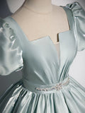 Ndyad Blue Satin Long Prom Dress, Blue Long Formal Dress HZ1024