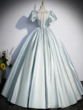Ndyad Blue Satin Long Prom Dress, Blue Long Formal Dress HZ1024