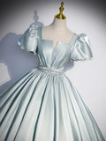 Ndyad Blue Satin Long Prom Dress, Blue Long Formal Dress HZ1024