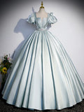 Ndyad Blue Satin Long Prom Dress, Blue Long Formal Dress HZ1024