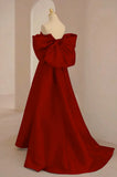 Ndyad Sweetheart Neck Satin Burgundy Long Prom Dress, Burgundy Long Formal Dress HZ1024