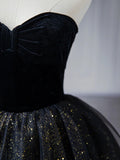 Ndyad Sweetheart Neck Tulle Sequin Black Long Prom Dress, Black Formal Dress HZ1024