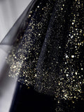Ndyad Sweetheart Neck Tulle Sequin Black Long Prom Dress, Black Formal Dress HZ1024