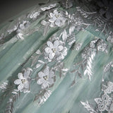 Ndyad Off Shoulder Tulle Lace Green Long Prom Dress, Green Long Formal Dress HZ1024