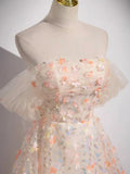 Ndyad Off Shoulder Lace Tulle Long Prom Dress, Pink Long Formal Dress HZ1024