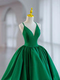 Ndyad Neck Satin Green Prom Dress, Green Formal Evening Dresses HZ1024