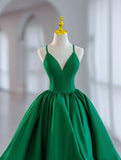 Ndyad Neck Satin Green Prom Dress, Green Formal Evening Dresses HZ1024