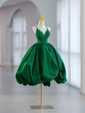 Ndyad Neck Satin Green Prom Dress, Green Formal Evening Dresses HZ1024