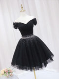 Ndyad V Neck Short Prom Dress, Black Homecoming Dress with Sequin HZ1024