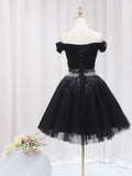Ndyad V Neck Short Prom Dress, Black Homecoming Dress with Sequin HZ1024