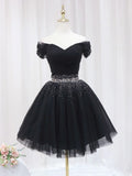 Ndyad V Neck Short Prom Dress, Black Homecoming Dress with Sequin HZ1024