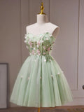 Ndyad A-Line Tulle Short Prom Dress, Cute Green Homecoming Dresses HZ1024