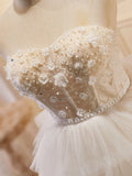 Ndyad Sweetheart Neck Tulle Short Prom Dress, Beige Homecoming Dress HZ1024